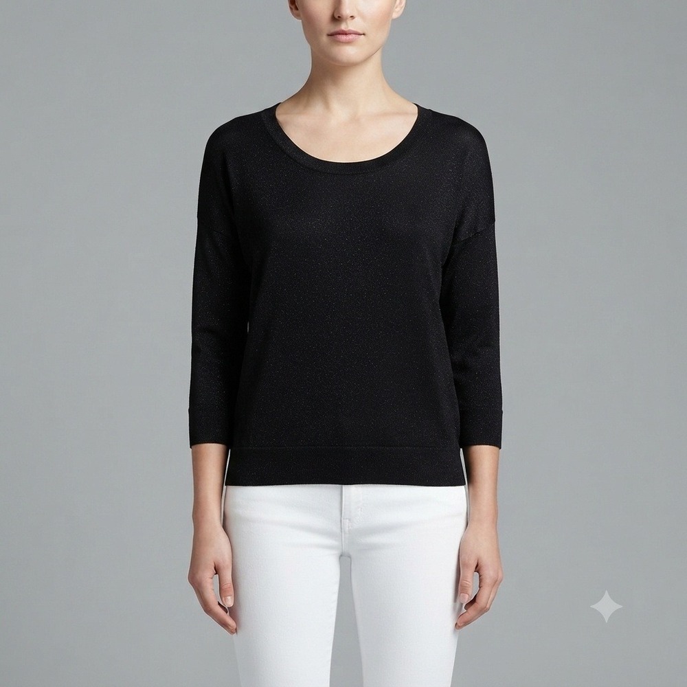 Attention Sweater Womens M Black Metallic Shimmer Dolman Sleeve Knit Scoop Neck